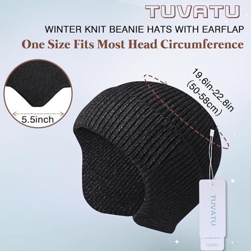 Women's Earflap Beanie, Cap with Ear Flaps, Knit Winter Hat for Men - color: Dark Grey