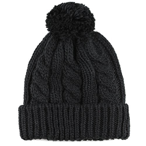 Women and Men Beanie Daily Winter Oversized Thick Stretchy Knitted Pom Pom Beanie Fleece Lined Beanie Hat - color: 1. Curly Black