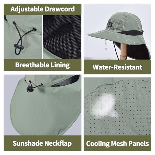 ZOORON Kids Sun Hat with Neck Flap Beach Fishing Bucket for Boys Girls - color: Army Green