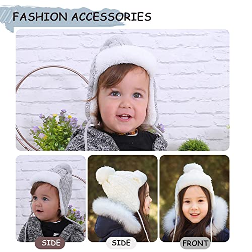 Peecabe Winter Kids Beanie Hat Baby Knitted Hats Fleece Earflap Toddler Cap - color: White, size: 0-6 Months