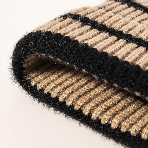 CORIRESHA Unisex Fashion Striped Beanie Cuffed Winter Warm Cozy Chunky Rib Knit Hat - color: 2_white Black