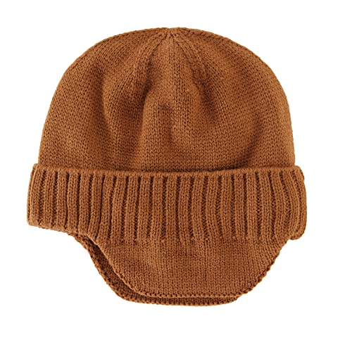 Home Prefer Mens Winter Hat Knit Earflap Hat Stocking Caps with Ears Beanie Hat - color: Brown