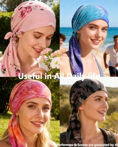 Chemo Headwear for Women Pre-Tied Head Scarf Coverings Scarves - color: Blue Pattern2
