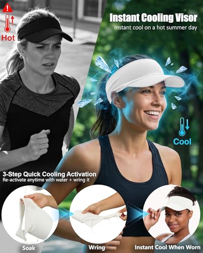 Cooling Stretchy Visor Hat for Women Men Summer Sports Sun Visors - color: White