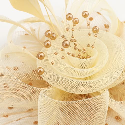 AQOKKA Women Fascinators Hats Flower Fascinators with Headband and Clip Tea Party Headwear for Women and Girls - color: 1 Pc 7" Diameter / Khaki Apricot