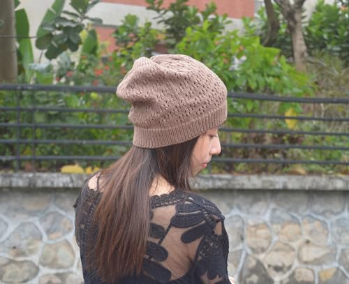 Thin Crochet Beanie Hat for Women Summer Winter Fall Mesh Slouchy Knit Hats Lightweight Crochet Caps - color: Khaki