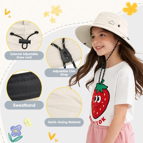 ZOORON Kids UPF 50+ Sun Hat for Boys Girls Wide Brim Lightweight Bucket Hat for Hiking Beach Safari, Quick Dry Adjustable - color: 1pack-beige