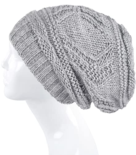 Lilax Knit Slouchy Oversized Soft Warm Winter Beanie Hat - color: Light Gray