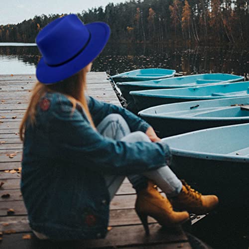 Women Two Tone Wide Brim Fedora Felt Panama Hat - color: Royal/Leopard