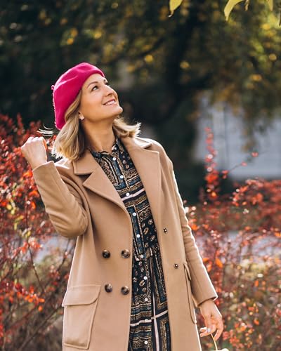 Parquet Solid Color French Beret Hat. Classic French, Casual and Chic Lightweight Cap for Women - color: Fuchsia