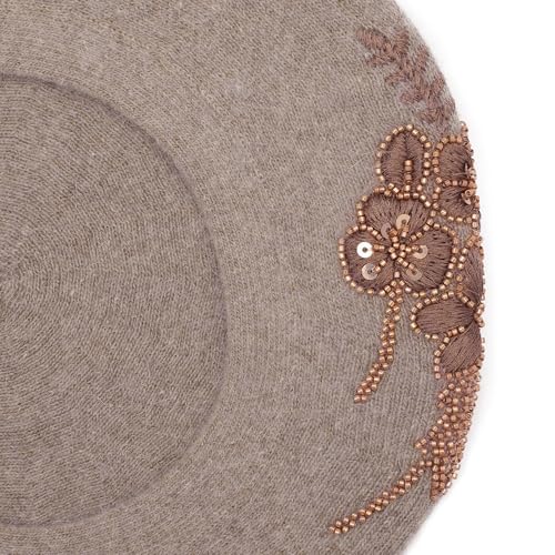 ZLYC Women French Beret Hat Reversible Knit Thickened Warm Artist Cap - color: Embroidered Flower Coffee
