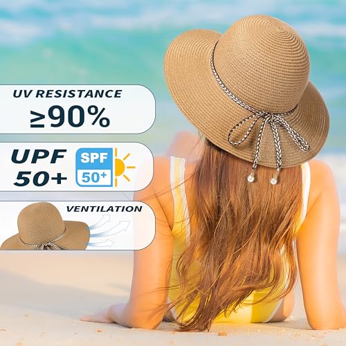 Sun Hats for Women, UPF 50+ Sun Protection, Beach Hat with Wide Brim - color: Khaki-b