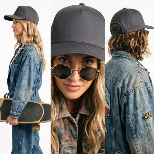 Daxton Men Original Trucker Hat Cotton Twill with Adjustable Snapback 5 Panel A-Frame Cap - color: 2 Pack - All Black, Dark Gray