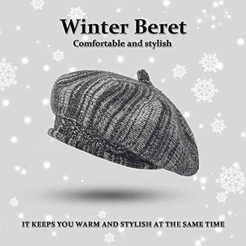 FENELY Beret Hat for Women, French Style Beanie Winter Fashion Warm Thickened Lining Knit Cap - color: Black-white