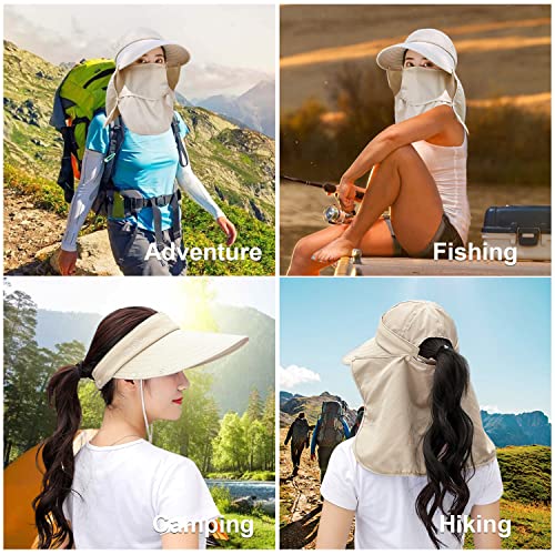Women Wide Brim Face Mask Sun Hat Detachable Neck Face Flap Ponytail UV Protection Visor Hat Garden Fishing Hiking - color: A1-shun005-mise