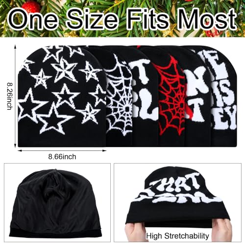 Skicuff 6 Pcs Winter Y2K Beanie Satin Lined Skull Cap - color: White and Black