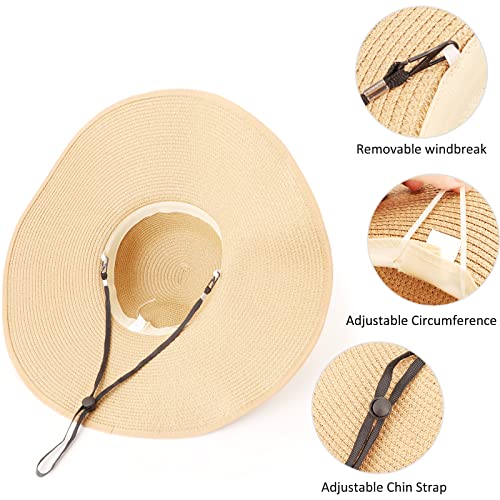 DRESHOW Beach Hats for Women Big Straw Wide Brim Summer Hat Floppy Foldable Roll up Cap Sun Hat UPF 50+ - color: 1 Pc:beige+white Dot Hat, 4.7" Brim