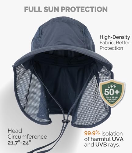 Hat Hut Ultra-Light Sun Hat with Neckflap, UPF 50+, Wide Brim, Breathable Outdoor Hiking Fishing Hats for Men - color: Navy Blue