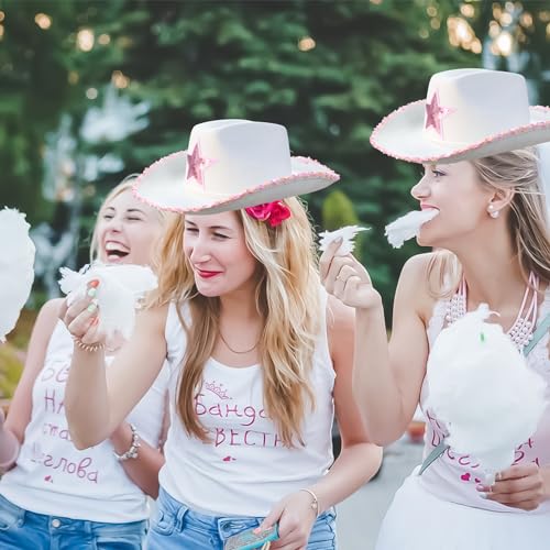 MEMOVAN Cowgirl Hat for Women Girls Western Cowboy Cowgirls Hats Felt Cowboy Hat Retro Wide Brim Western Hat - color: White