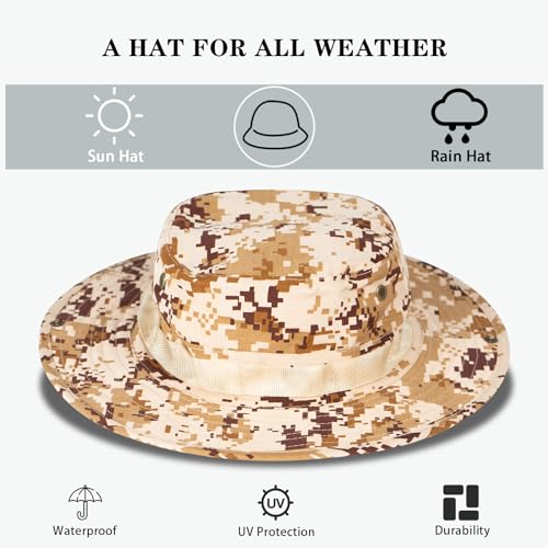 Sun Hats for Men Women Bucket Hat UPF 50+ Boonie Fishing Safari Hat - color: Beige Digital