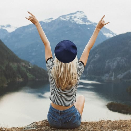 Summer French Beret Breathable Thin Beret Hat Solid Color Beanie for Women Lady - color: Navy Blue
