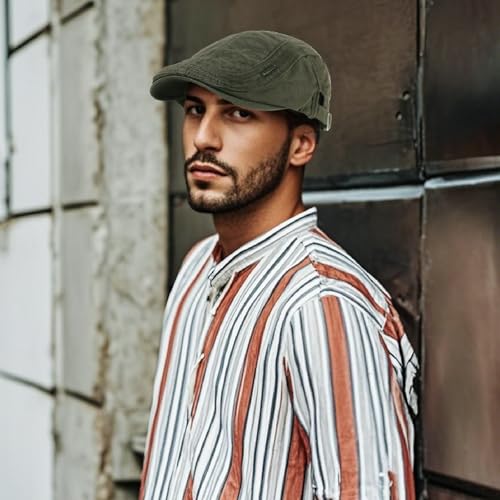 3Pcs Cotton Newsboy Hat for Men Cool Adjustable Flat Cap - color: Jcx-navy+green+beige