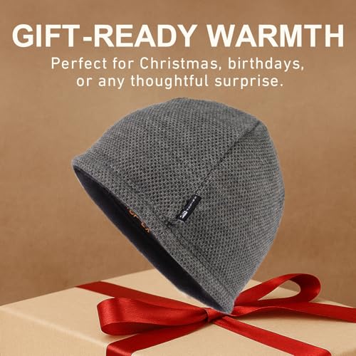 TOP-EX PolarWool™ Wool Beanie Hat for Men Women Fleece Lined Skull Cap Winter Knit Hat Watch Caps Reversible & Windproof - color: Grey, size: X-Large-XX-Large
