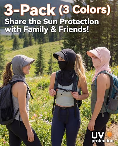 Shihanee 3 Pack Balaclava Face Mask Sun Protection Hood Cooling Breathable Full Head Mask for Men Women Fishing Cycling - color: Black, Gray, Pink