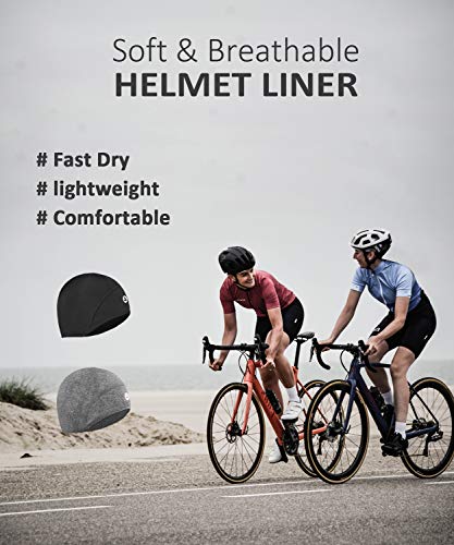 EMPIRELION Lightweight Thermal Skull Cap Ears Warm Cycling Helmet Liner Winter Running Beanie Hats Sweat Wicking - color: Black + Grey Melange 2pack