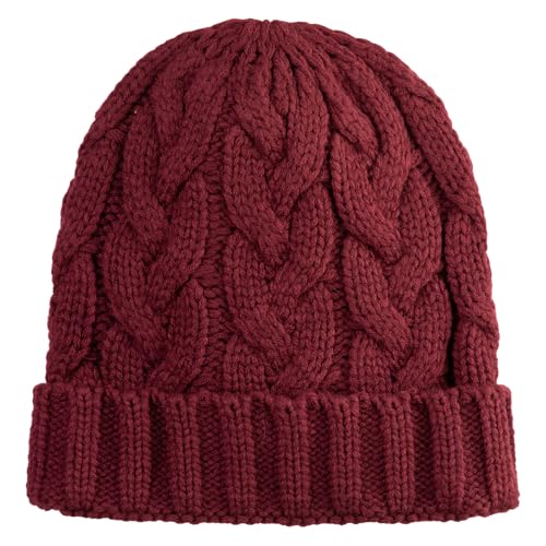 e4Hats.com Chunky Cable Knit Cuff Long Beanie - color: Burgundy