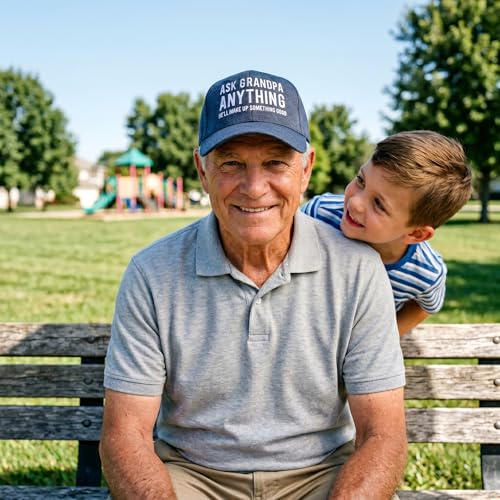 Cool Dad Hats with Funny Sayings Graphic Caps for Dads and Father's Day - color: Navy - Ask Grandpa