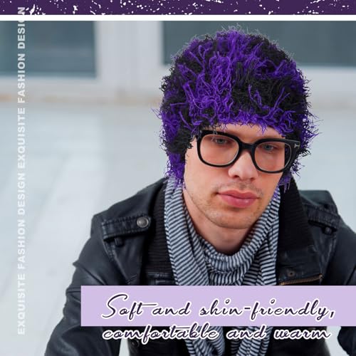 Chuarry Distressed Knitted Beanie Fuzzy Winter Hat - color: Purple