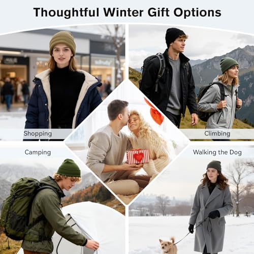 American Trends Thermal Fleece Lined Winter Beanie for Men Women Cold Weather, Warm Knit Skull Cap for Outdoor Activities - color: Black