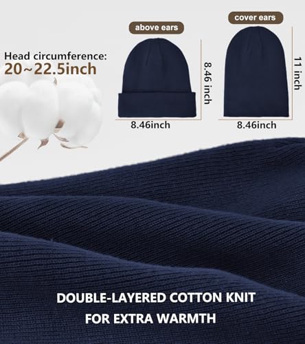 100% Cotton Beanie for Women Men Soft Knit Beanies Warm Winter Hat - color: Navy Blue