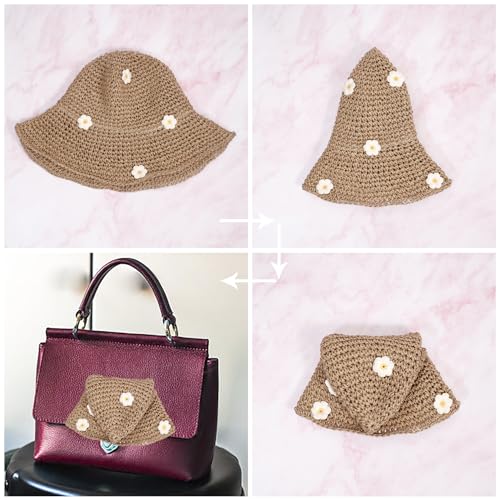 MILAKOO Crochet Bucket Hat Knit Braided Floppy Soild Color Cap for Women Foldable Sun Bowler Hat - color: B2: Floral-brown