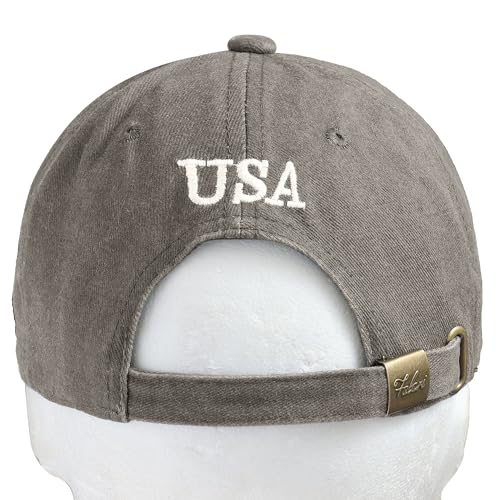 Falari USA Flag Embroidered Baseball Cap, Low Profile Adjustable Dad Hat, 100% Cotton, Pre-Washed - color: Gray