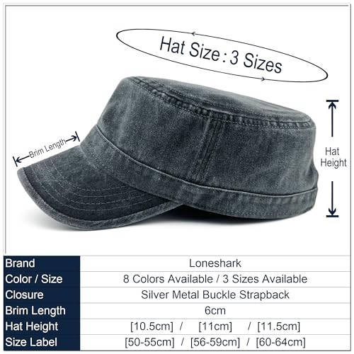 Loneshark Washed Cotton Military Hat Cadet Cap Army Flat Top Basic Everyday - color: Darkgrey, size: X-Large-XX-Large