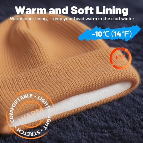 Unisex Winter Beanie for Men Women Soft Fleece Lined Warm Knit Hat - color: Yellow