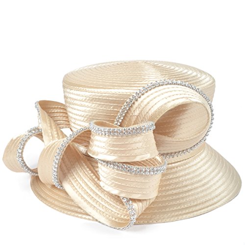 VECRY Womens Tea Party Church Baptism Wedding Derby Dressy Hat - color: Rhinestone-apricot