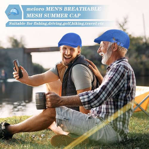 meioro Mens Breathable Mesh Summer Hat Adjustable Flat Cap Newsboy Beret Ivy Cap Irish Cabbie Fishing Hats - color: Blue