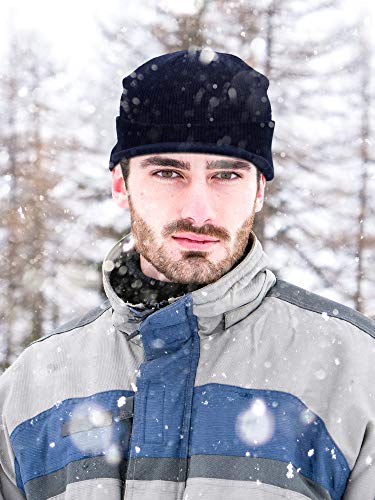SATINIOR Winter Men's Knit Beanie with Brim - color: Navy Blue, Light Gray