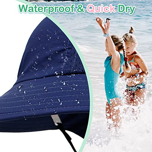 XIAOHAWANG Girls Sun Hat Baby Beach Hats Boys UPF 50+ Kids Summer Protection Cap Toddler Breathable Caps Wide Brim Neck Flap - color: 2 Pack(pink+navy), size: 2-6 Years