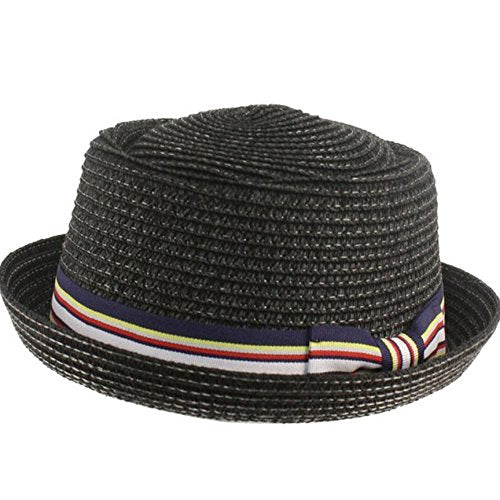 Men's Fancy Summer Straw Pork Pie Derby Fedora Upturn Brim Hat - color: Black, size: Large-X-Large