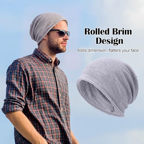 Cuffbow 100% Linen Beanie Summer Cooling Beanie for Men Women Slouchy Lightweight Hat Baggy Breathable Slouch Cap - color: Gray