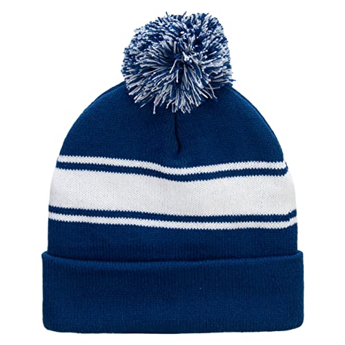 e4Hats.com Striped Pom 12 inch Cuff Long Beanie - color: Navy White
