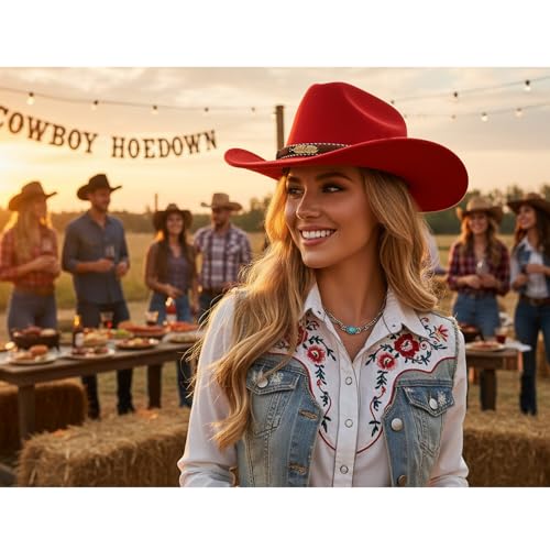Western Cowboy Hat Wide Brim Outdoor Fedora Hat - color: Red