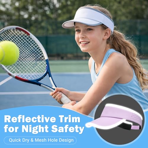 Kids Sun Visor Hats for Girls Boys Reflective Sports Hats Summer Beach Running Tennis Golf Caps Age 8-14 - color: Reflective Strip-white