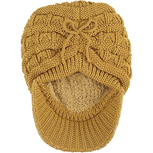 BYOS Womens Winter Chic Cable Warm Fleece Lined Crochet Knit Hat W/Visor Newsboy Cabbie Cap - color: Basket Woven-mustard Yellow