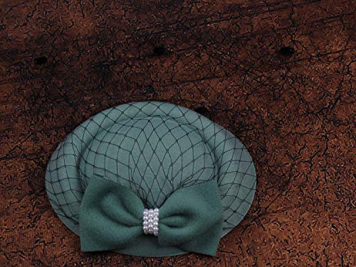 Fascinator Hats for Women 20s 50s Vintage Pillbox Hat Kentucky Derby Fascinators Flower Veil Wedding Tea Party Hat - color: 11c-green