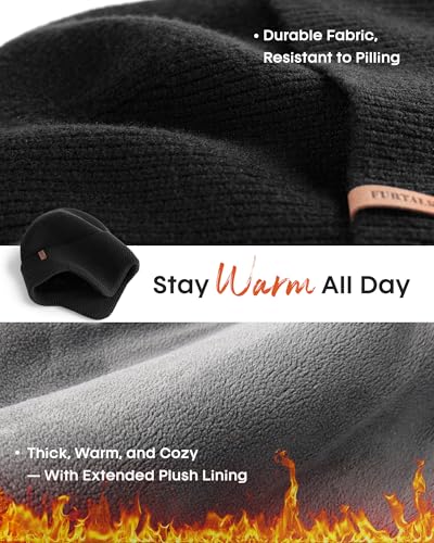FURTALK Mens Winter Fleece Lined Beanie with Earflaps - color: Black